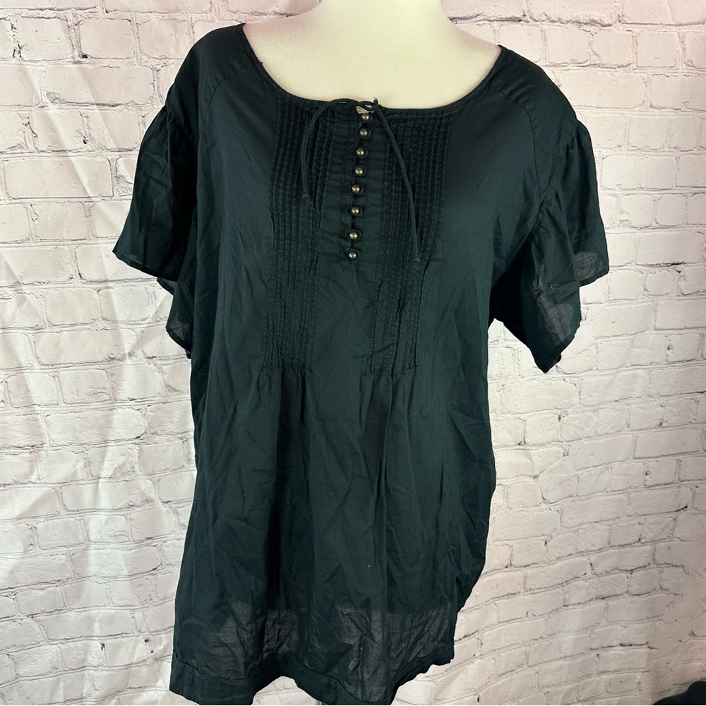 Converse target 2010 Black Womens plus 2 cotton Blouse pintuck button streetwear
